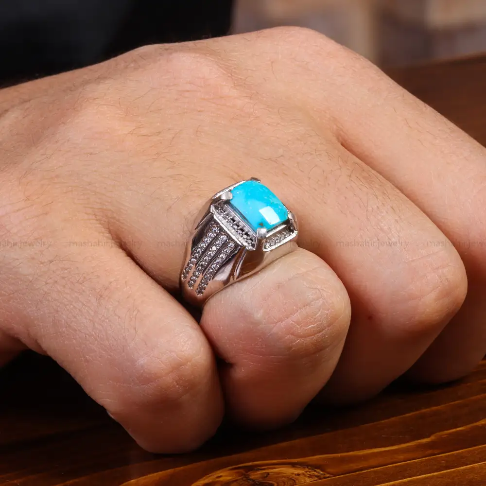 انگشتر فیروزه عجمی مردانه کد 19591