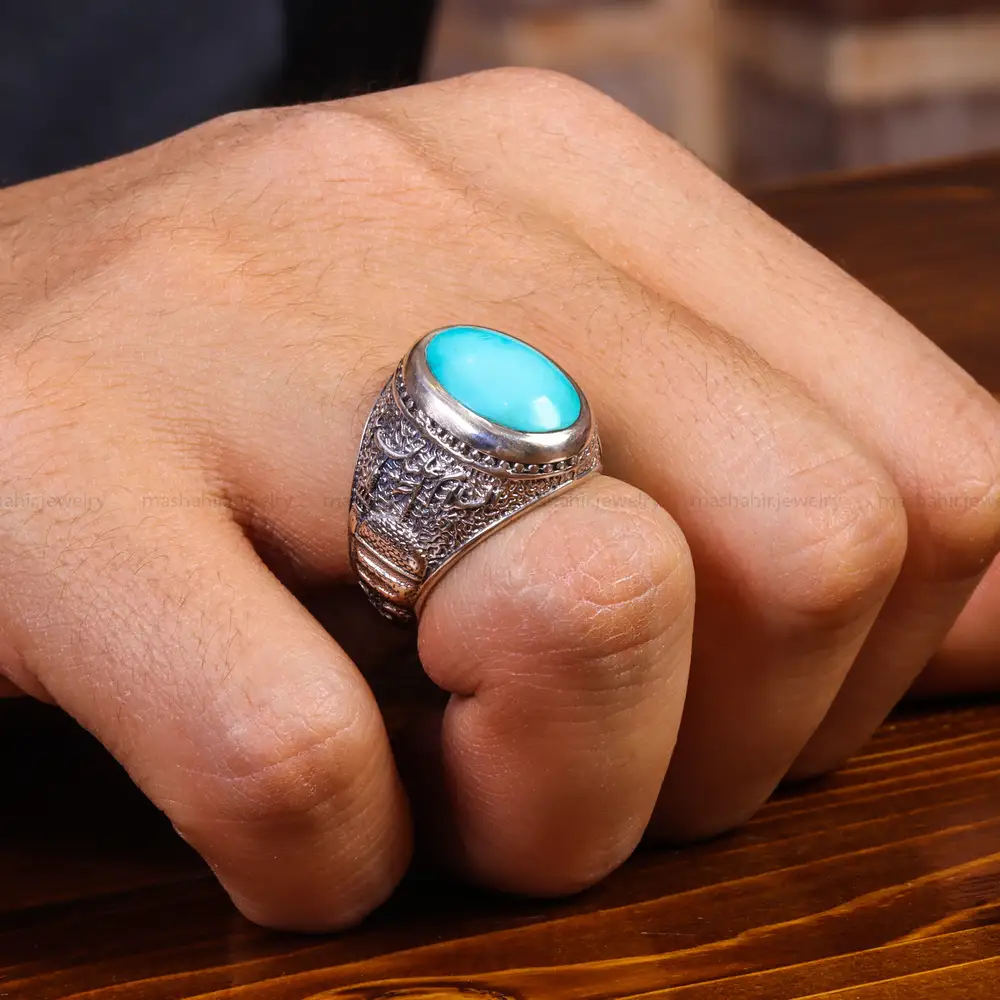 انگشتر فیروزه عجمی مردانه کد 19606