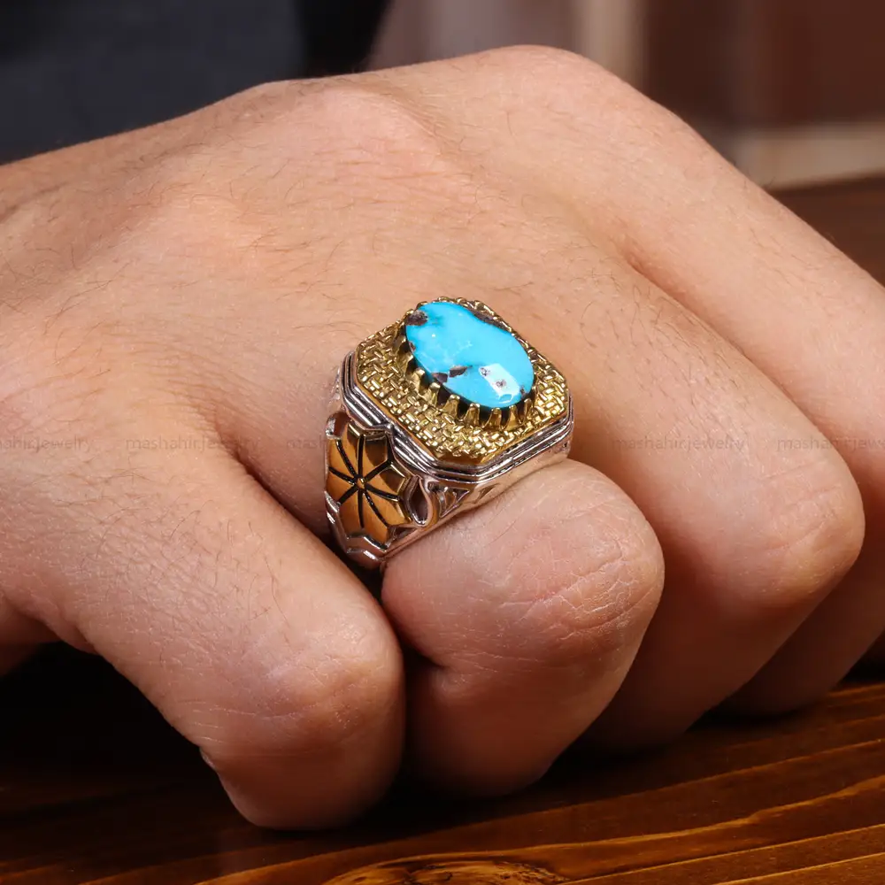 انگشتر فیروزه شجری مردانه کد 19617