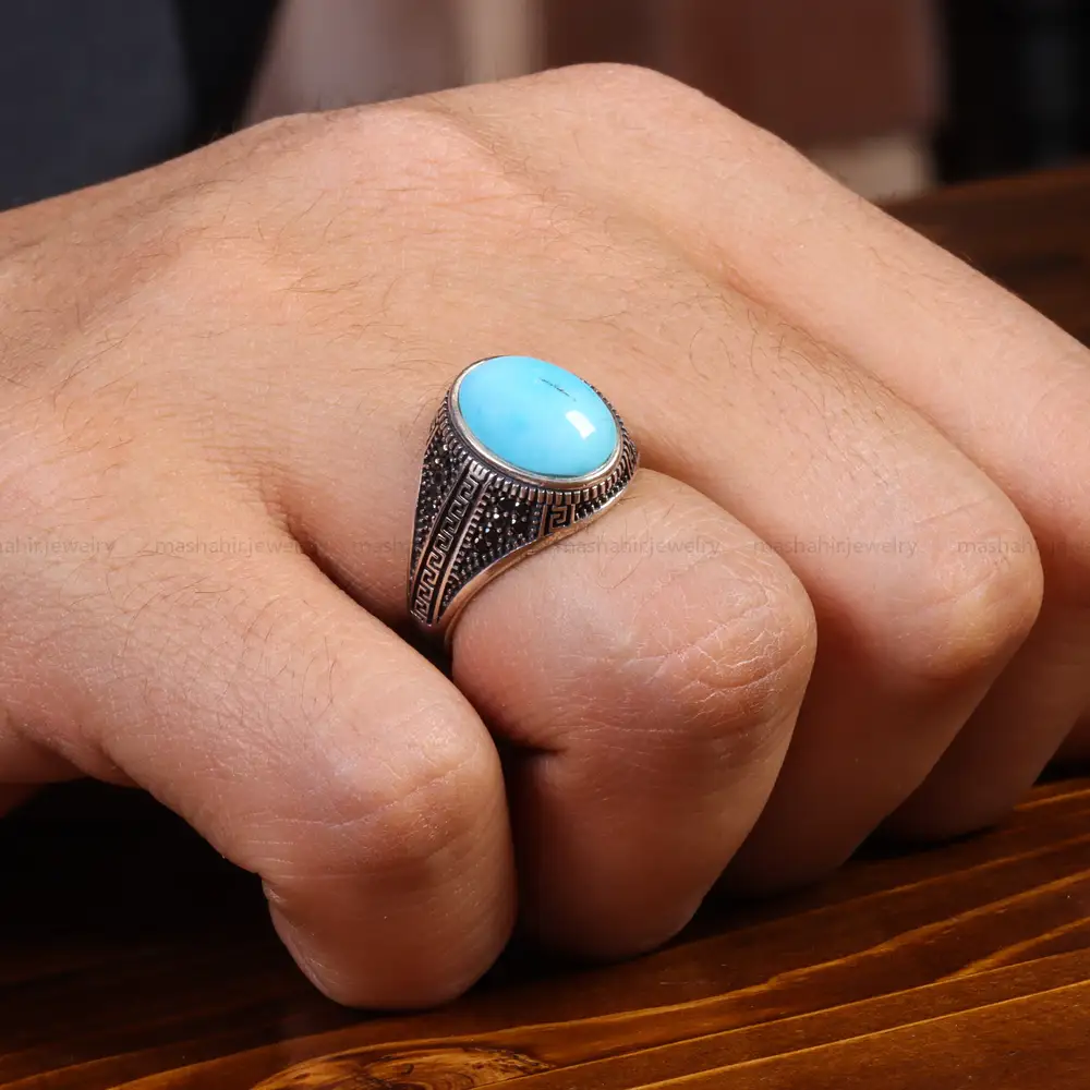 انگشتر فیروزه عجمی مردانه کد 19627