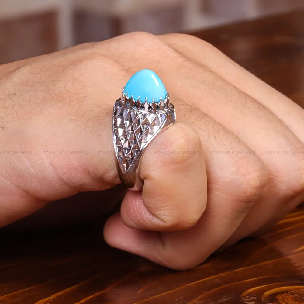 انگشتر فیروزه عجمی مردانه کد 19658