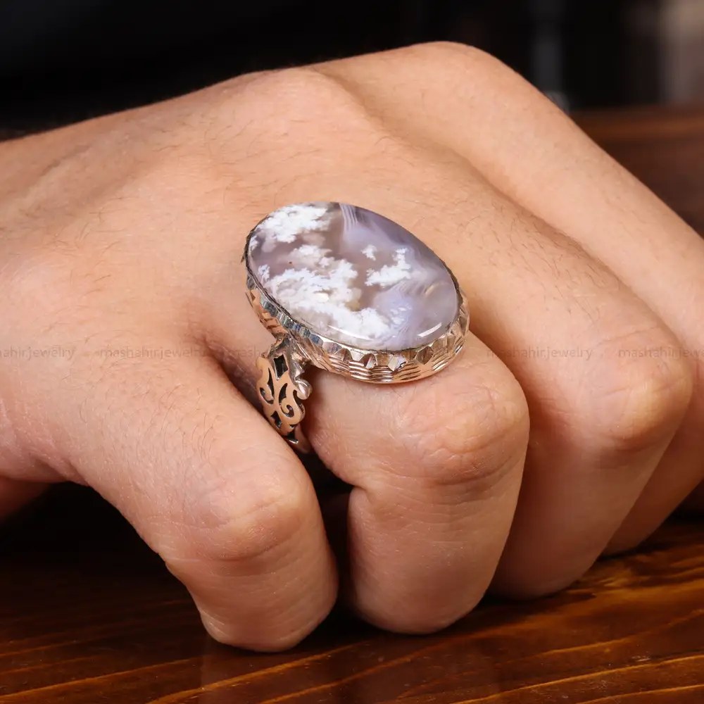 انگشتر عقیق شجر مردانه کد 19660
