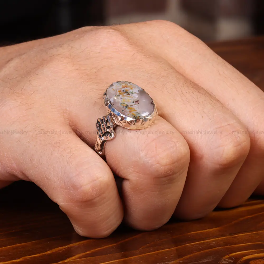 انگشتر عقیق شجر مردانه کد 19665