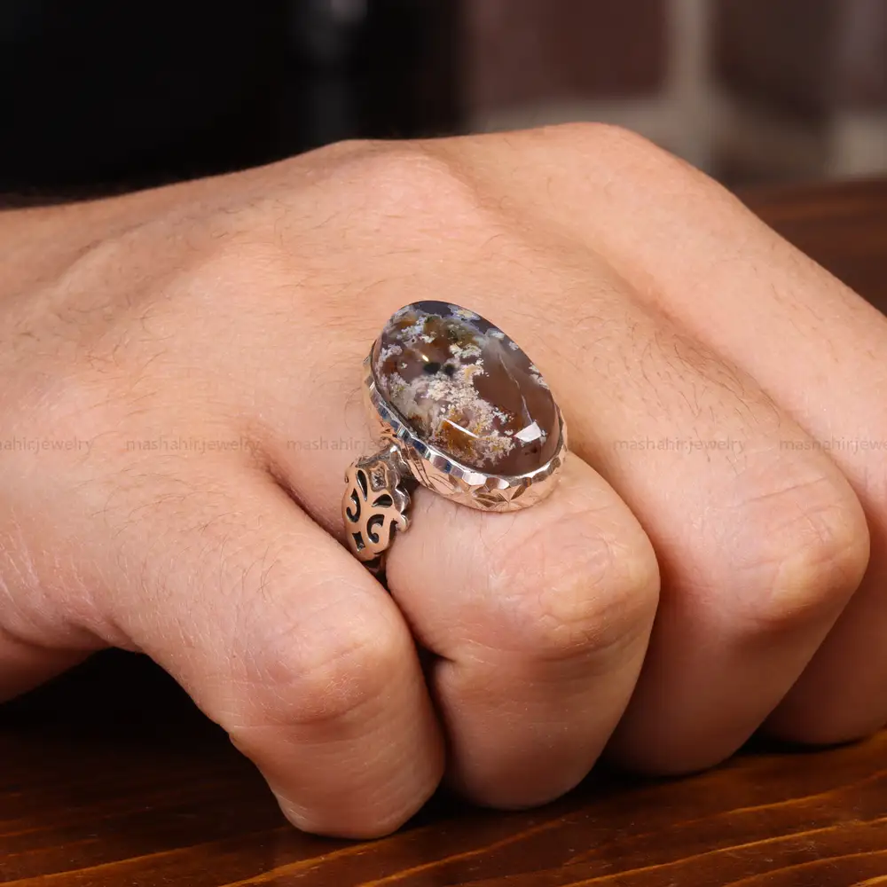 انگشتر عقیق شجر مردانه کد 19667
