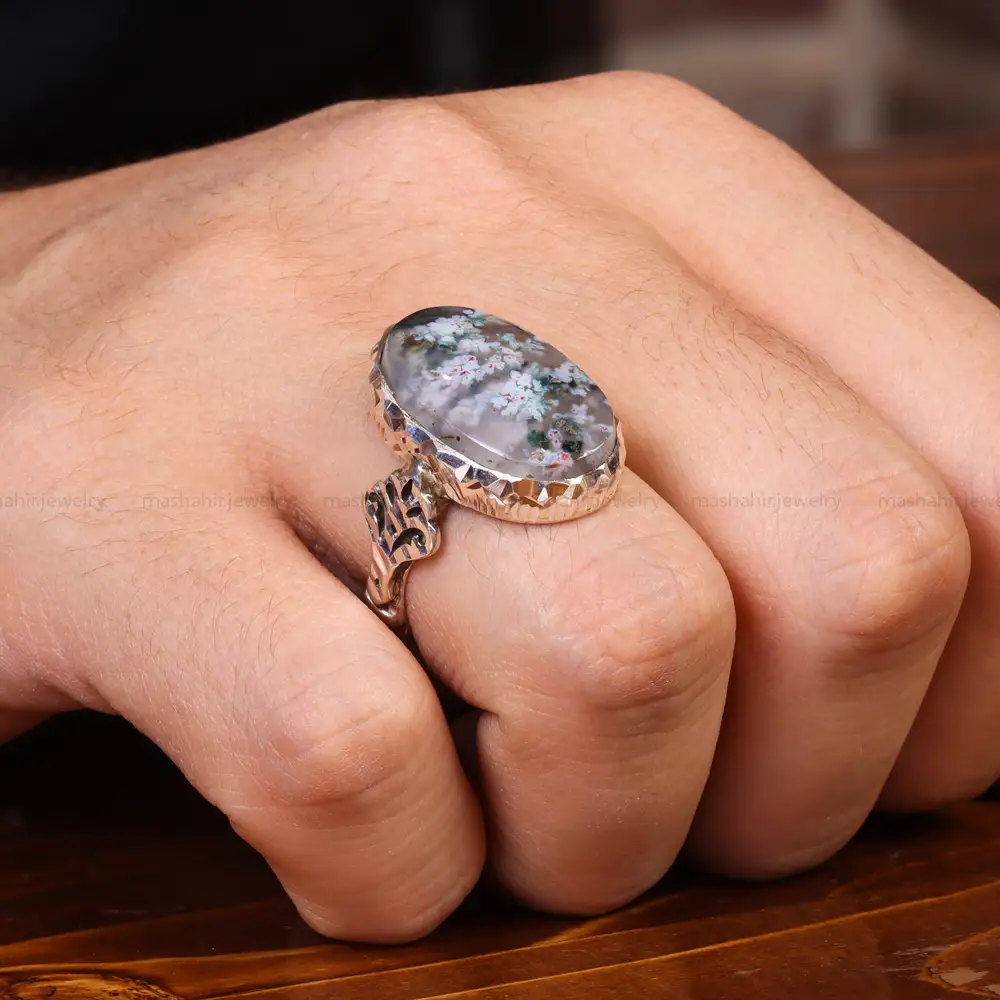 انگشتر عقیق شجر مردانه کد 19670