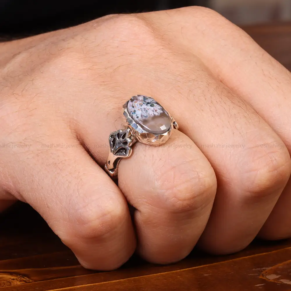 انگشتر عقیق شجر مردانه کد 19671