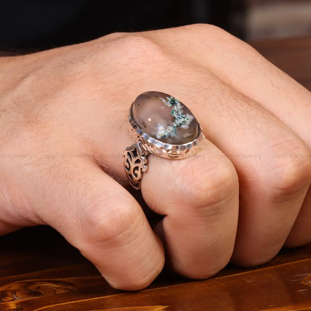 انگشتر عقیق شجر مردانه کد 19673
