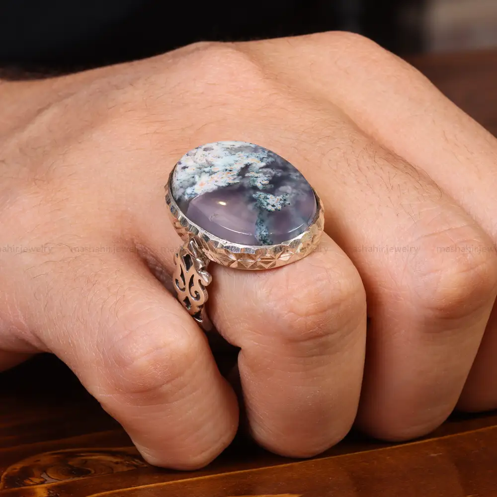 انگشتر عقیق شجر مردانه کد 19675