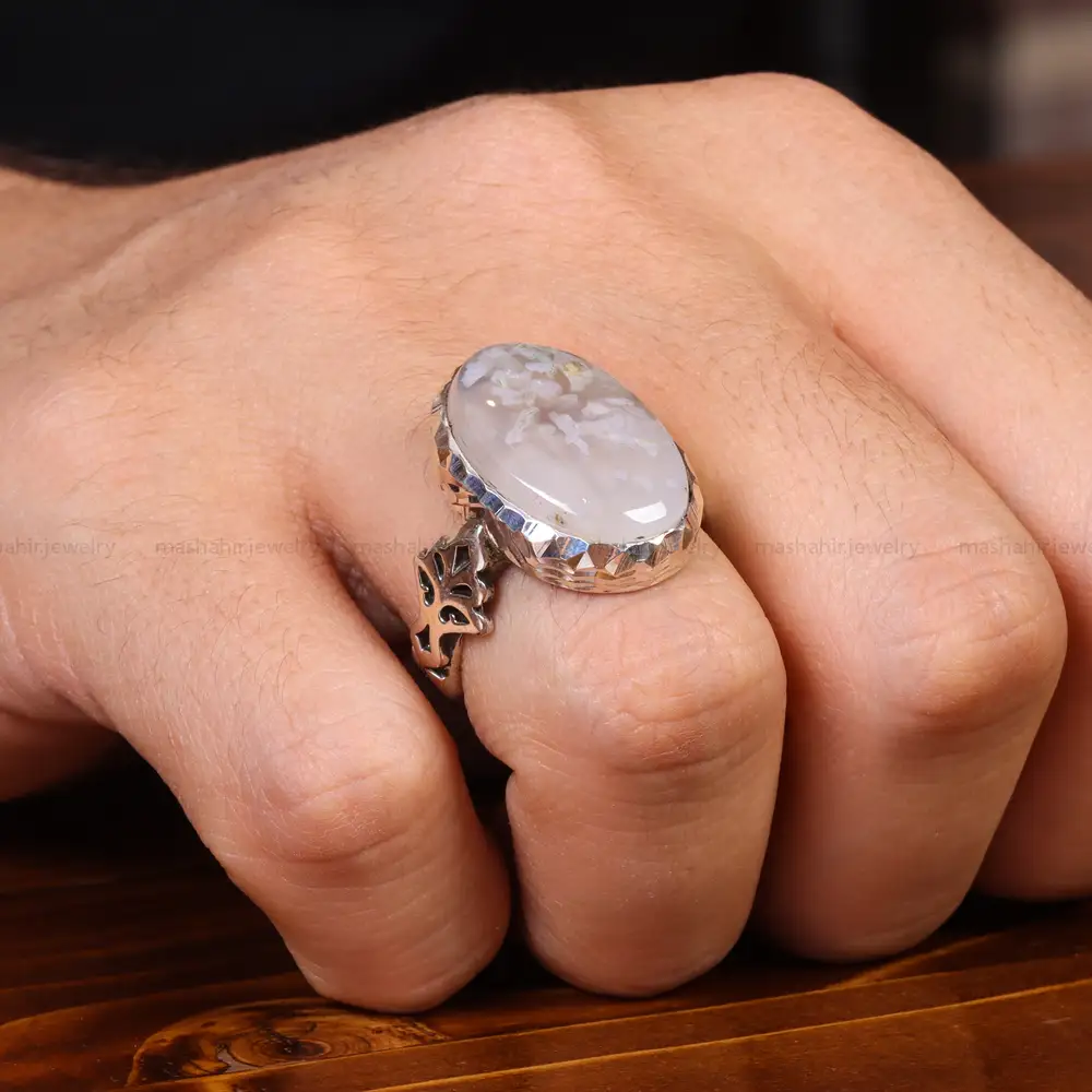 انگشتر عقیق شجر مردانه کد 19677