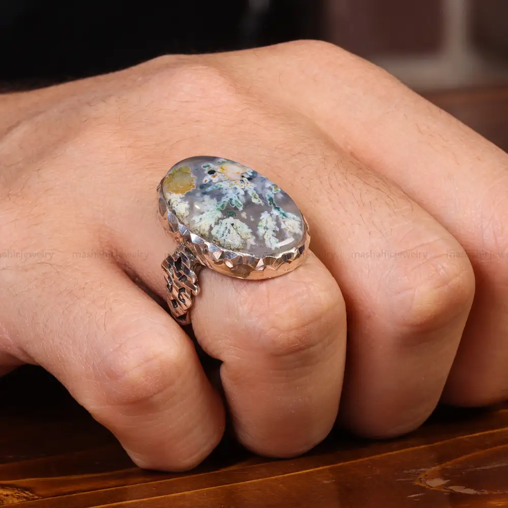 انگشتر عقیق شجر مردانه کد 19679