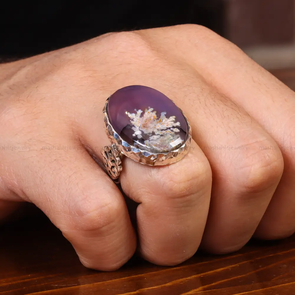 انگشتر عقیق شجر مردانه کد 19681