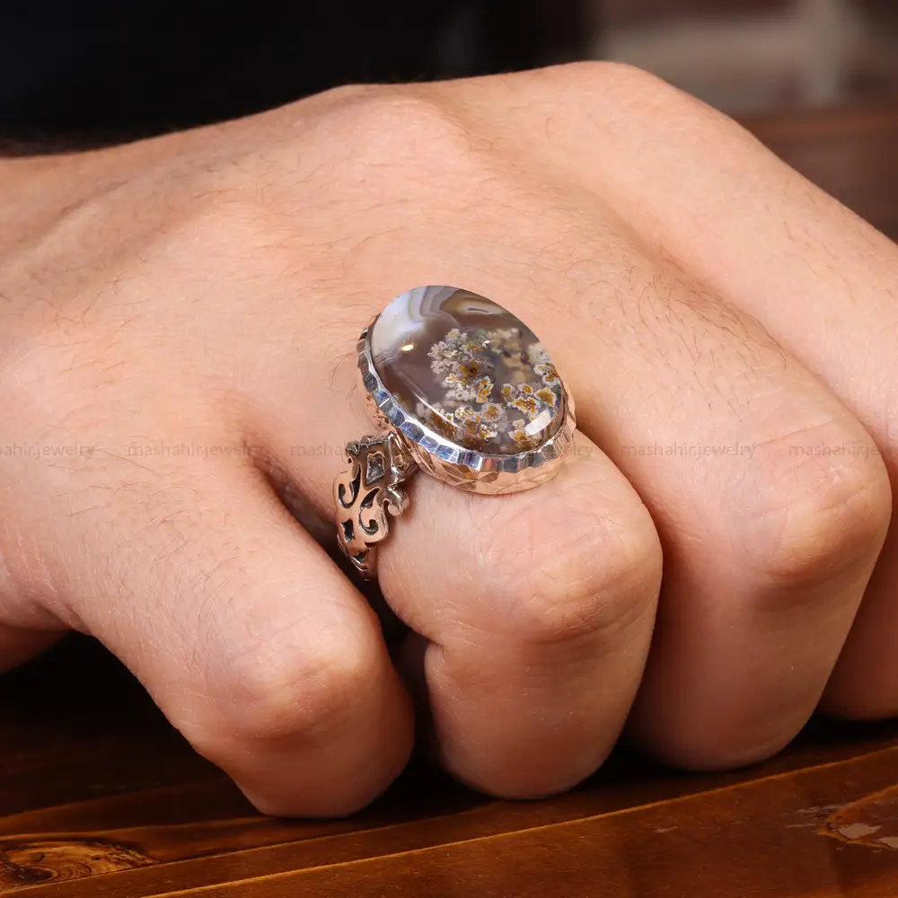 انگشتر عقیق شجر مردانه کد 19682