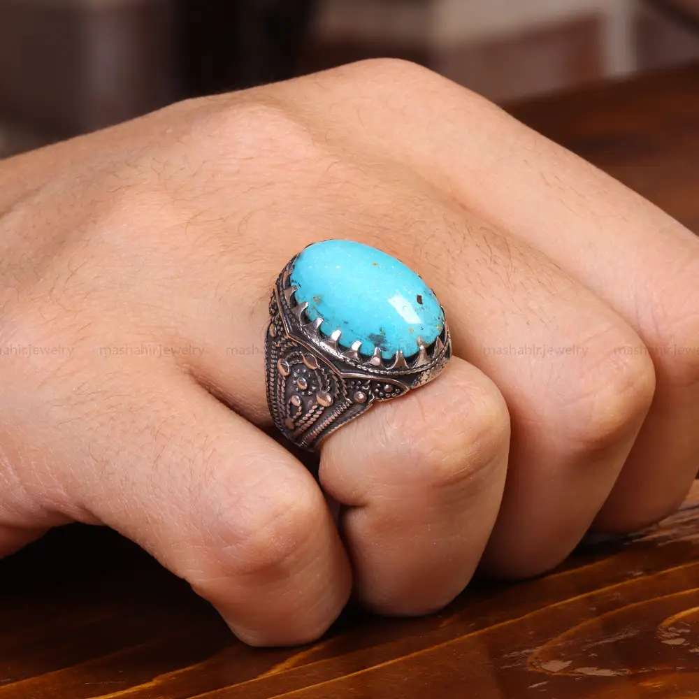 انگشتر فیروزه عجمی مردانه کد 19704