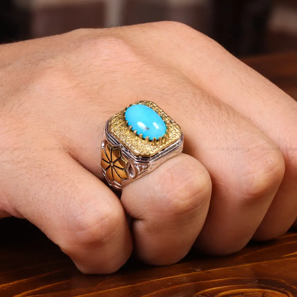 انگشتر فیروزه عجمی مردانه کد 19733