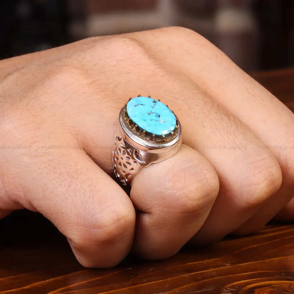 انگشتر فیروزه شجری مردانه کد 19743