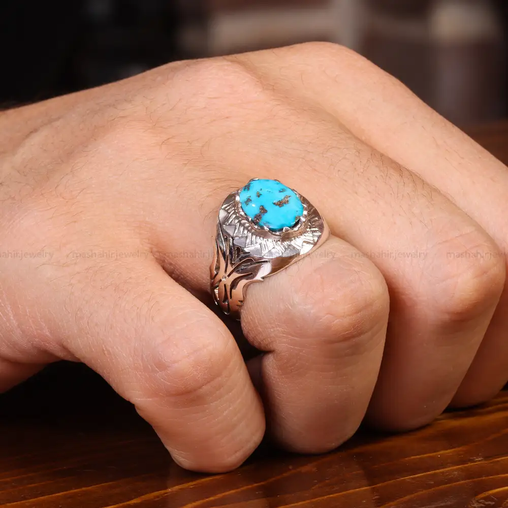 انگشتر فیروزه شجری مردانه کد 19744