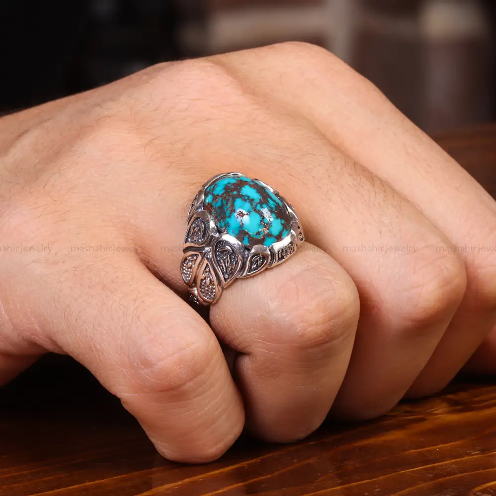 انگشتر فیروزه شجری مردانه کد 19745
