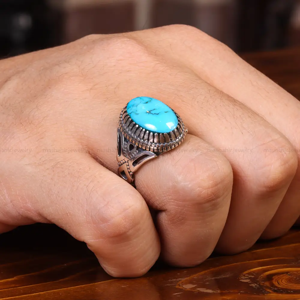 انگشتر فیروزه شجری مردانه کد 19751