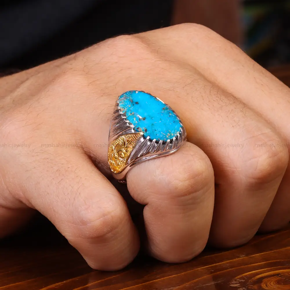 انگشتر فیروزه شجری مردانه کد 19810