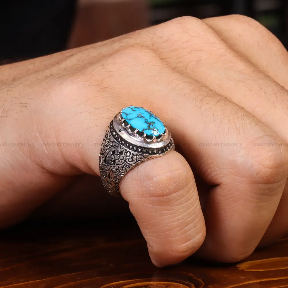 انگشتر فیروزه شجری مردانه کد 19828