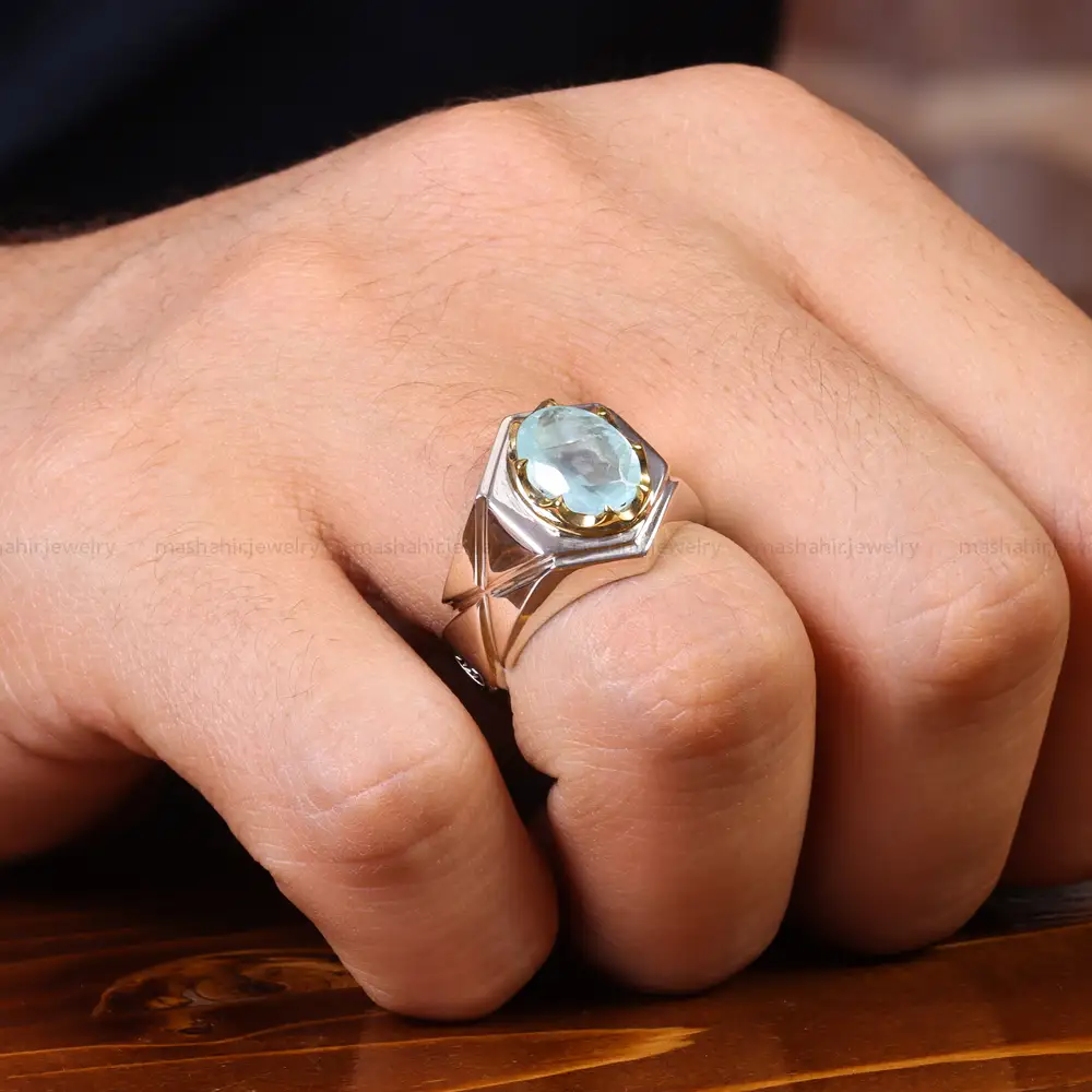 انگشتر آکوامارین مردانه کد 19860