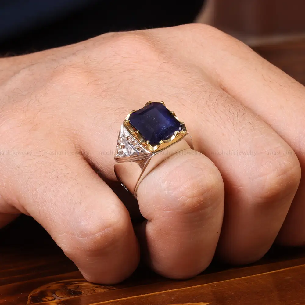 انگشتر یاقوت کبود مردانه کد 19872