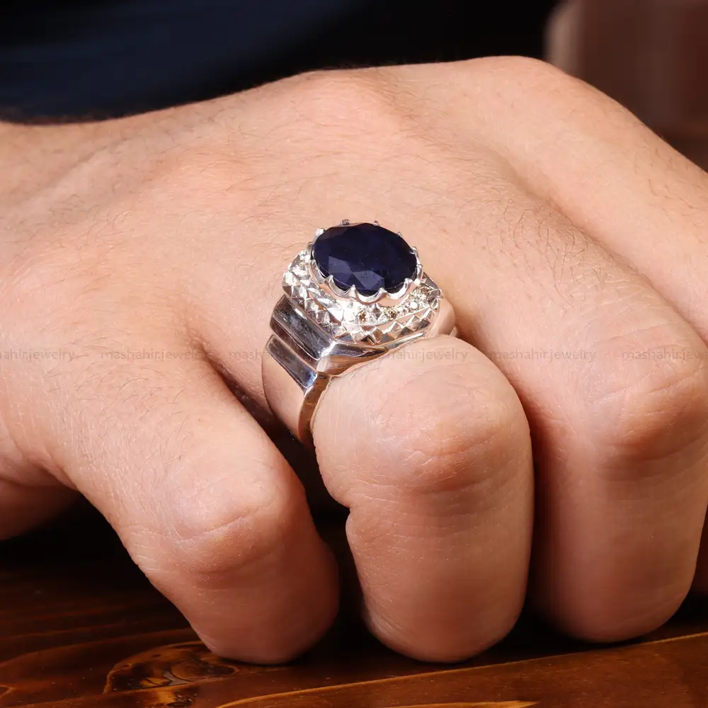 انگشتر یاقوت کبود مردانه کد 19873