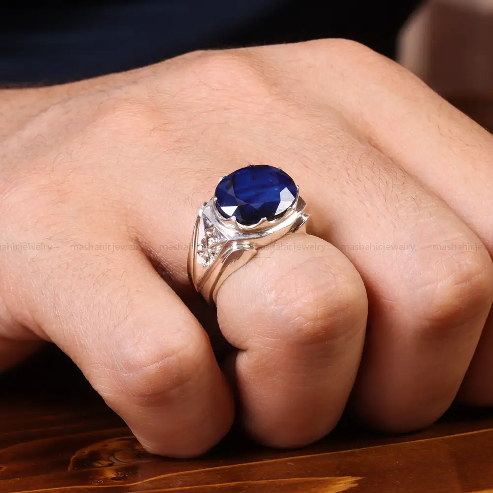 انگشتر یاقوت کبود مردانه کد 19874