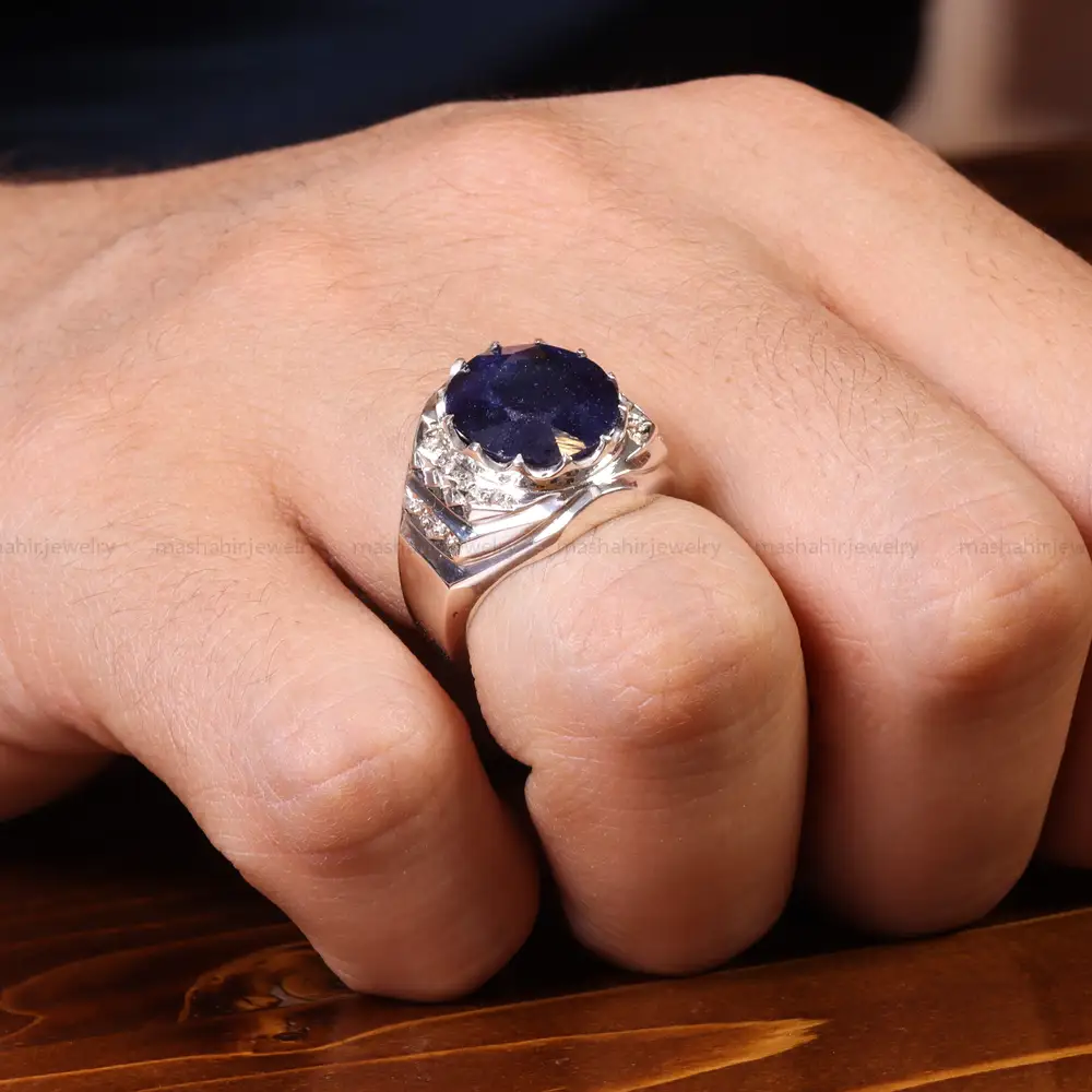 انگشتر یاقوت کبود مردانه کد 19876