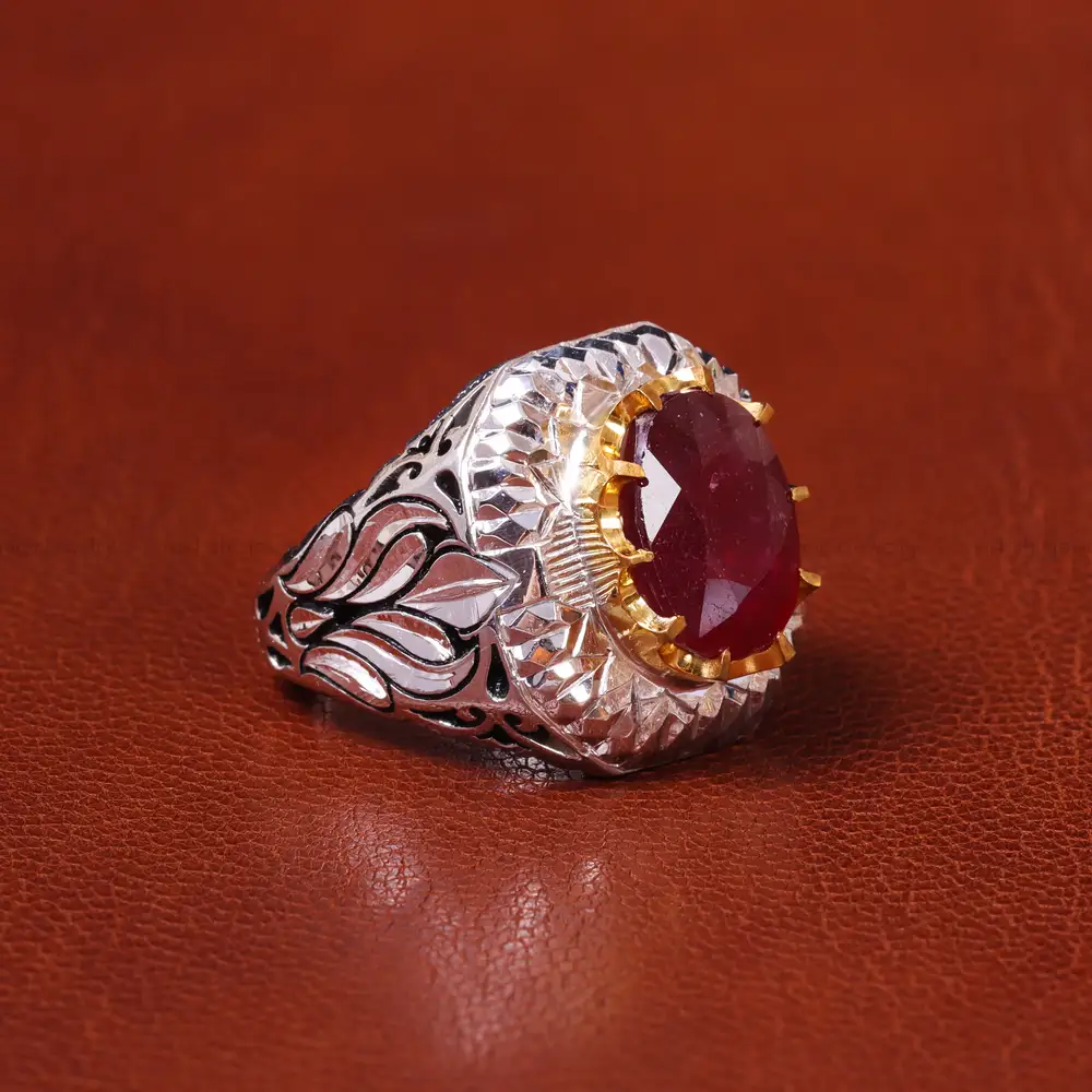 انگشتر یاقوت سرخ مردانه کد 20606