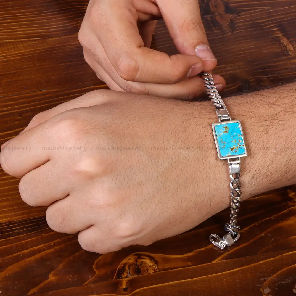 دستبند فیروزه مردانه کد 20050