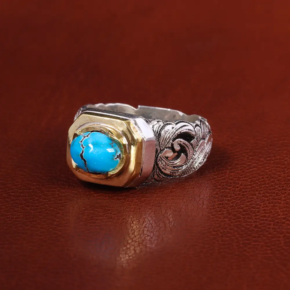 انگشتر فیروزه شجری مردانه کد 19954