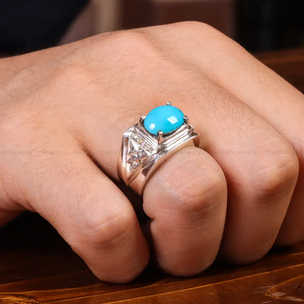 انگشتر فيروزه عجمی مردانه کد 19791