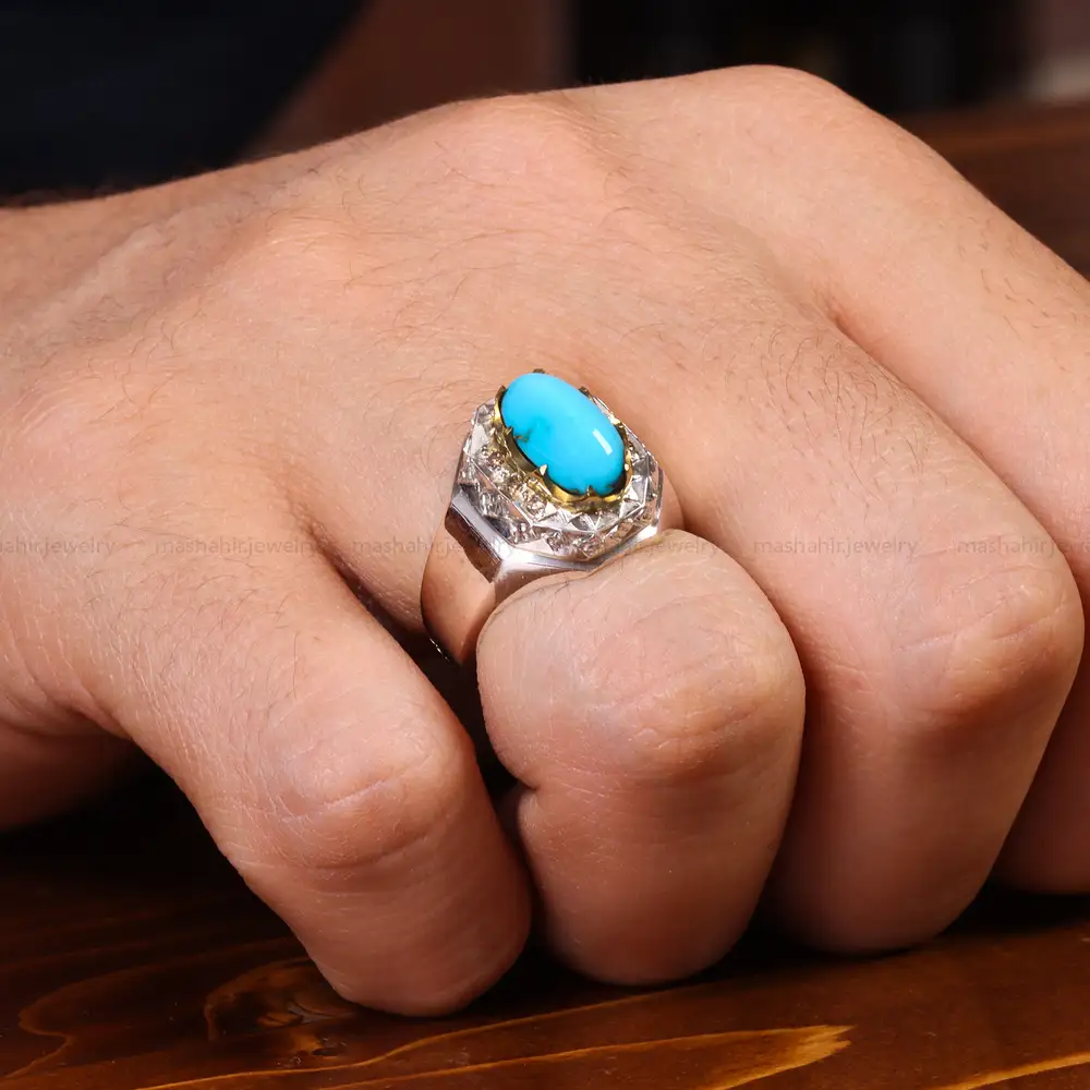 انگشتر فيروزه عجمی مردانه کد 19919