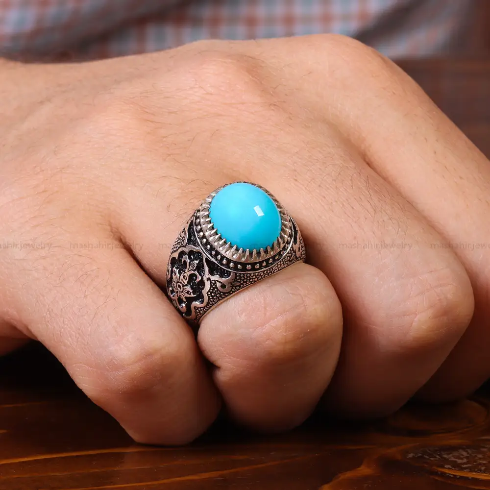 انگشتر فيروزه عجمی مردانه کد 20194