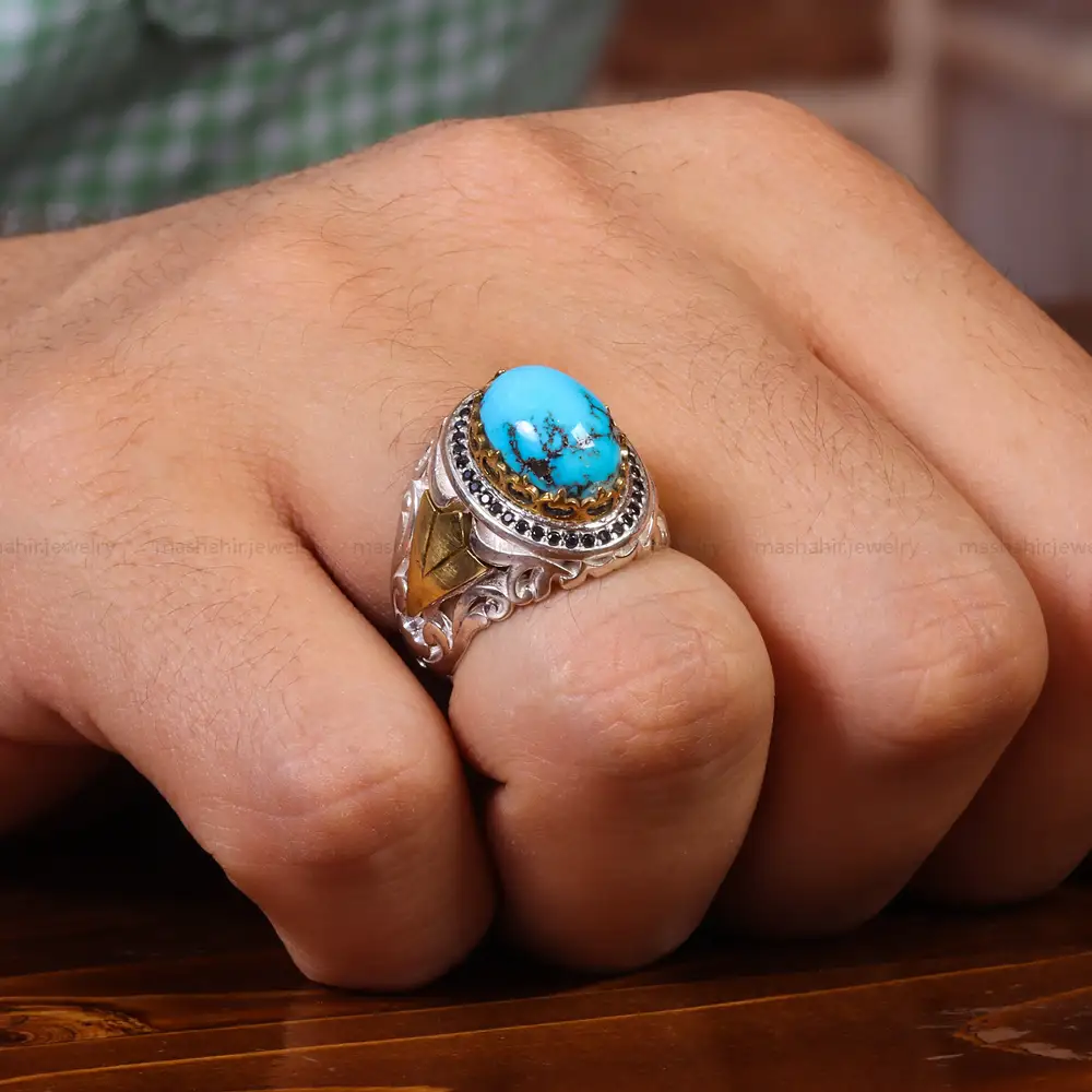 انگشتر فیروزه شجری مردانه کد 20317