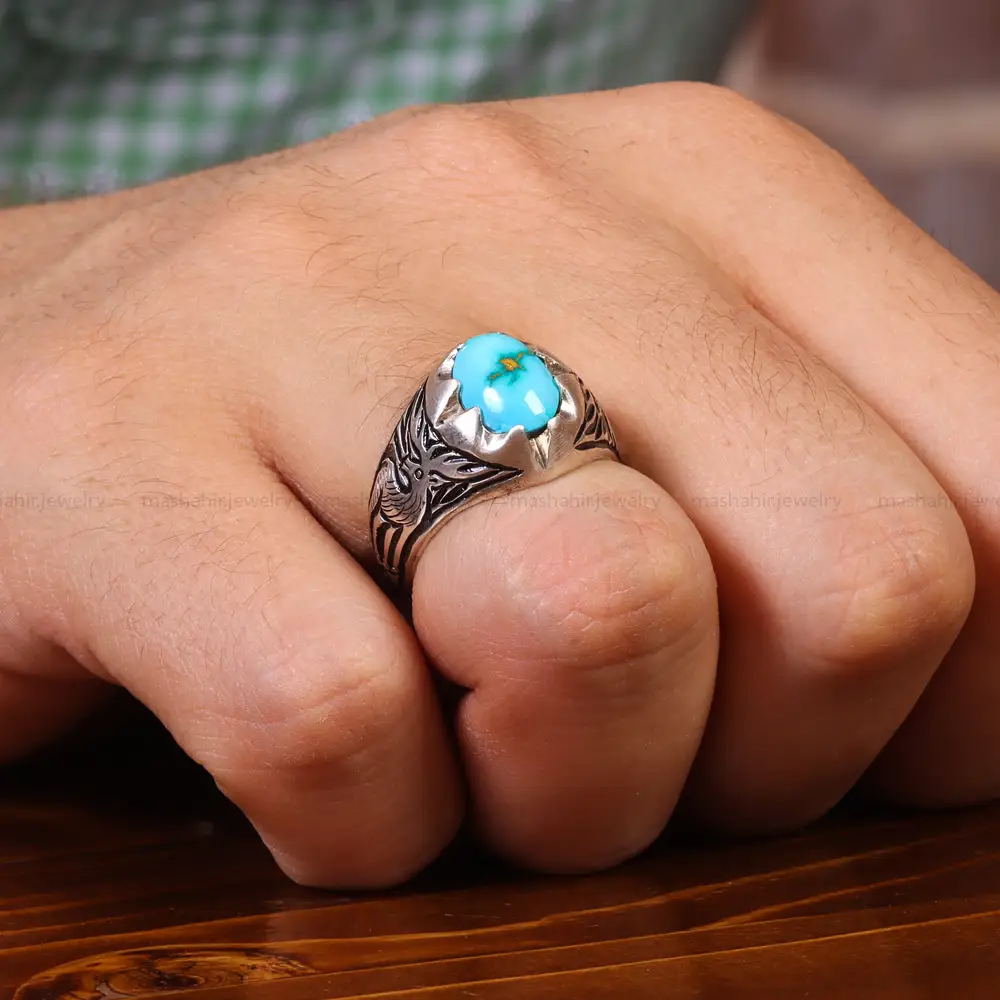 انگشتر فیروزه شجری مردانه کد 20340