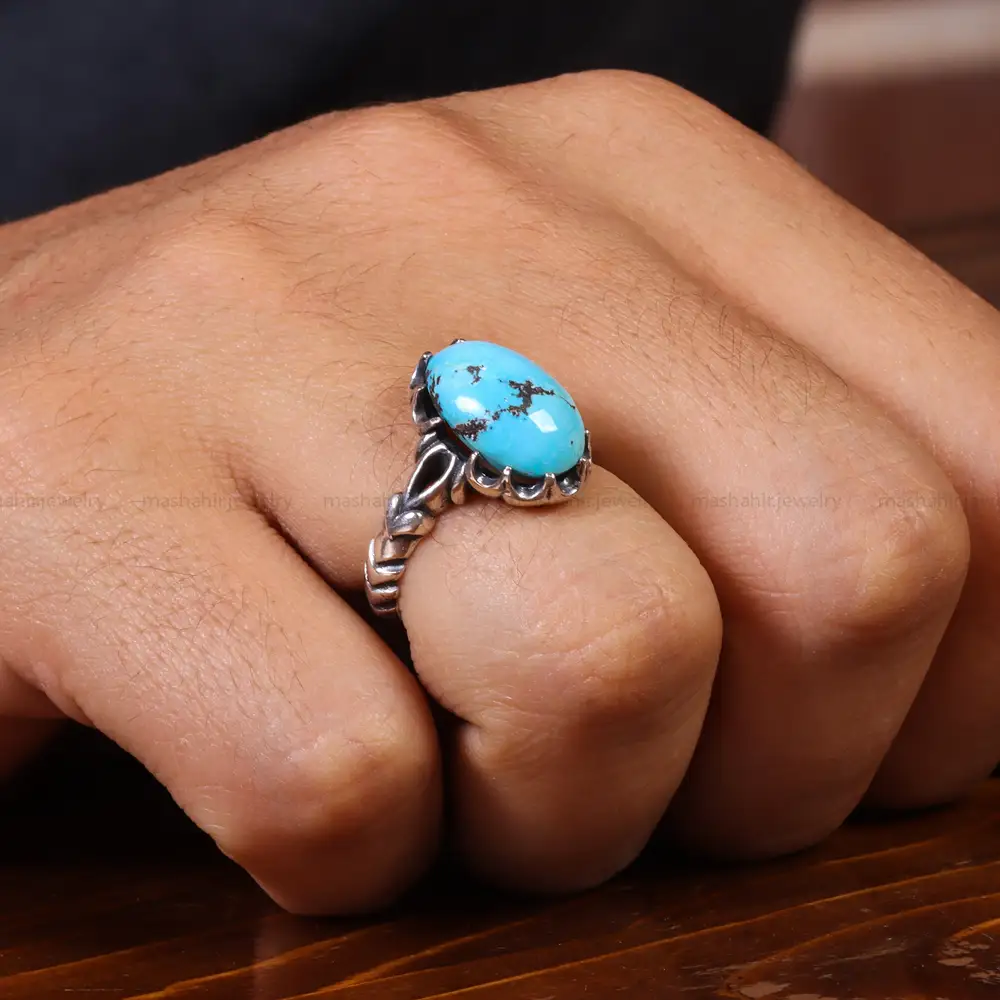 انگشتر فیروزه شجری مردانه کد 20407