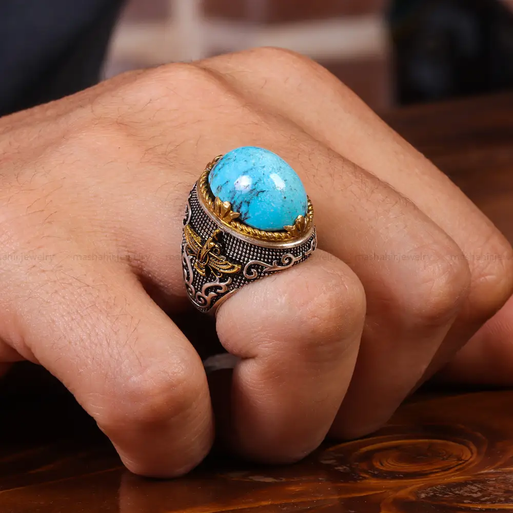 انگشتر فیروزه شجری مردانه کد 20417
