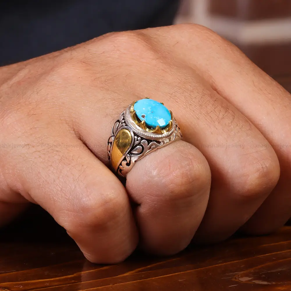 انگشتر فیروزه شجری مردانه کد 20445
