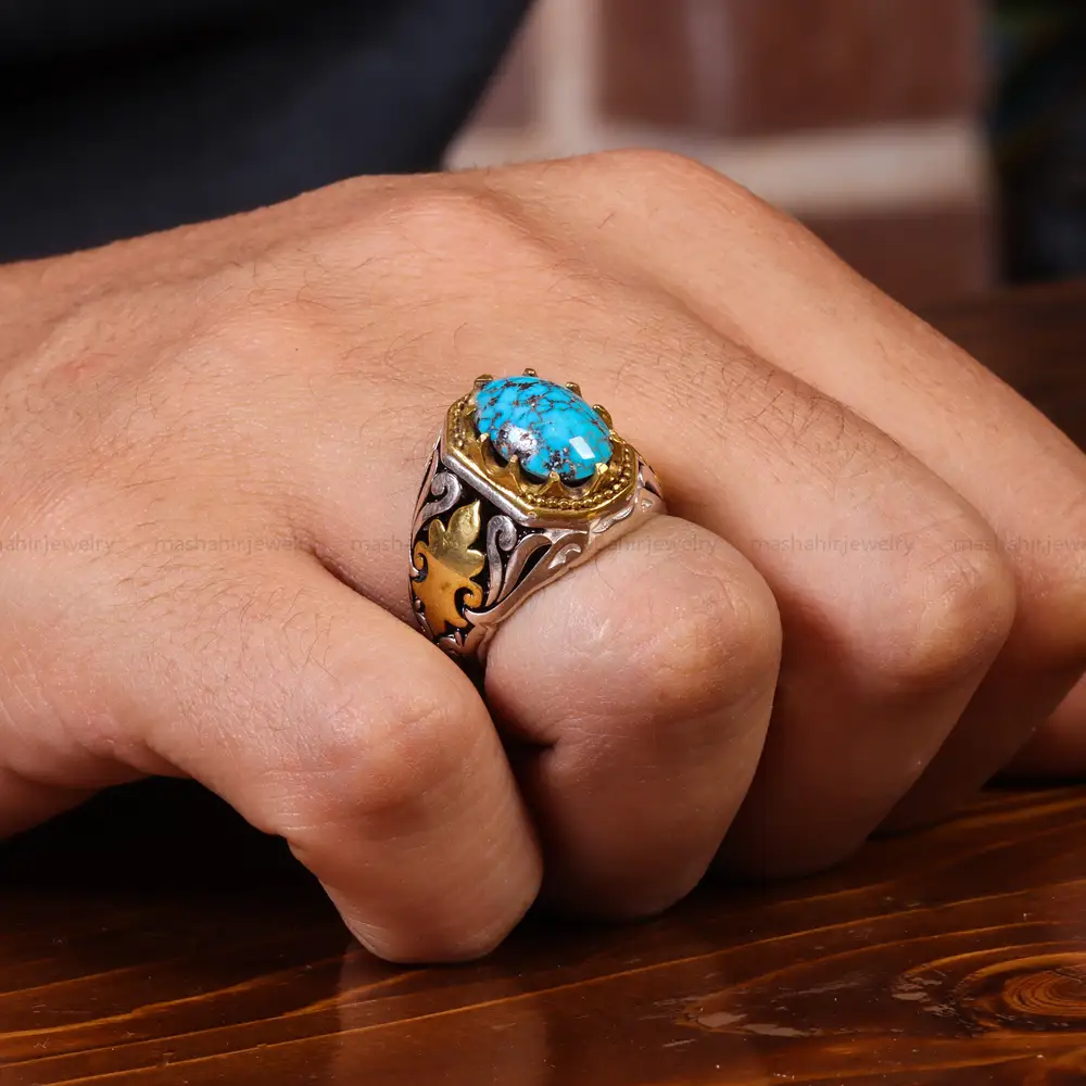 انگشتر فیروزه شجری مردانه کد 20447