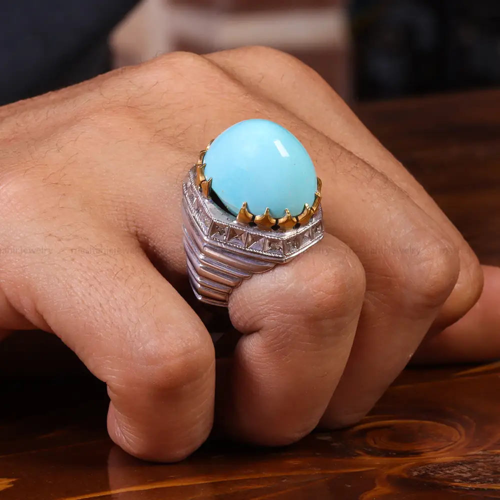 انگشتر فيروزه عجمی مردانه کد 20460