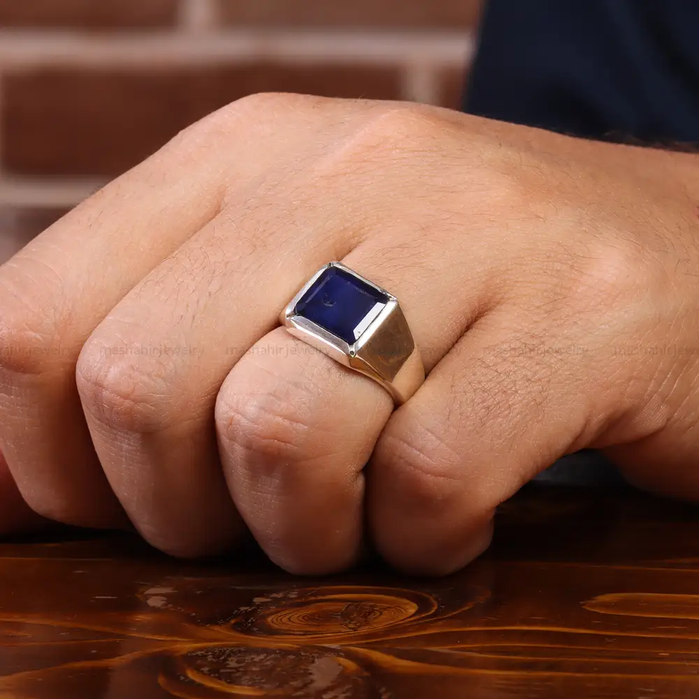 انگشتر یاقوت کبود مردانه کد 20466