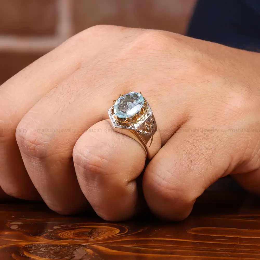 انگشتر آکوامارین مردانه کد 20473