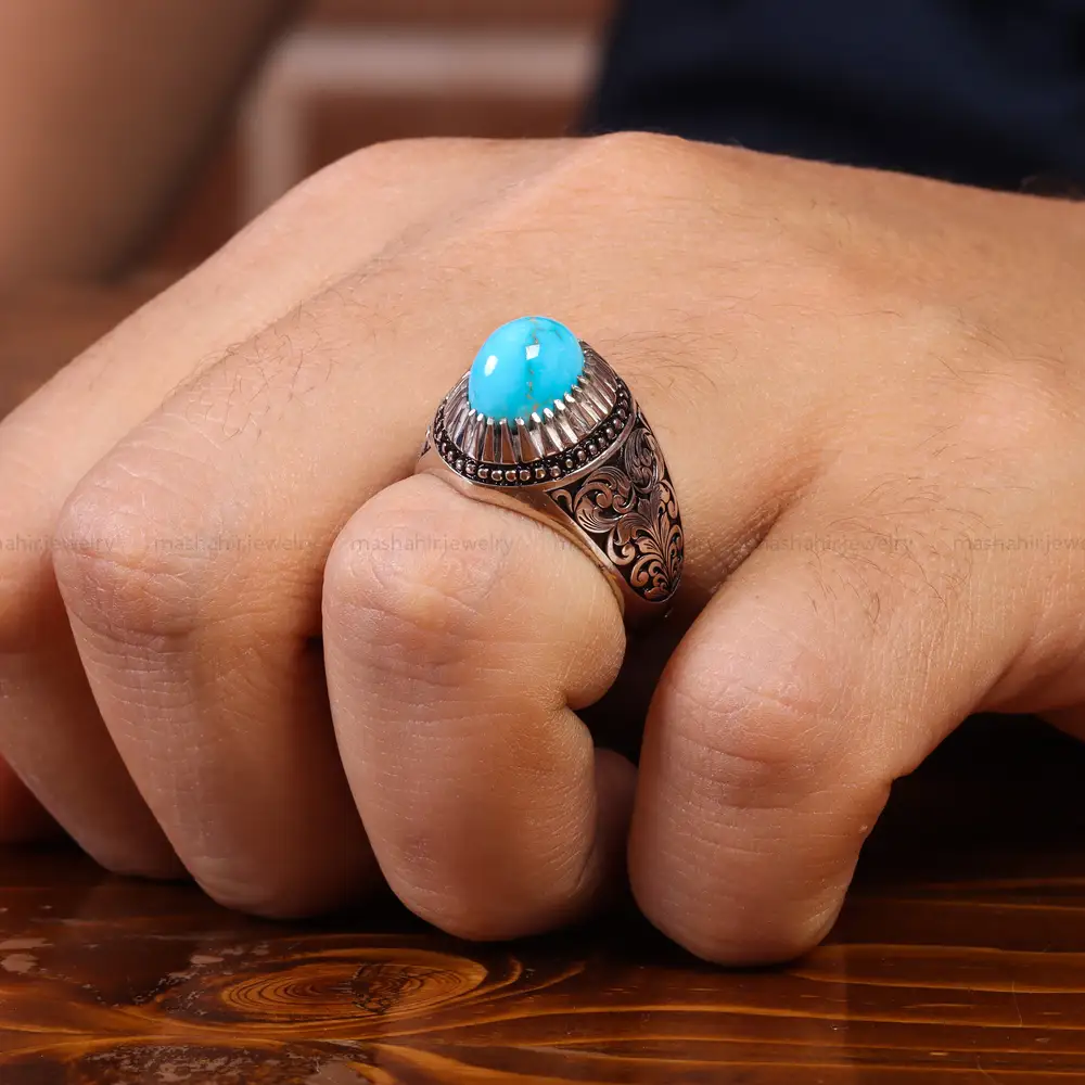 انگشتر فیروزه شجری مردانه کد 20488