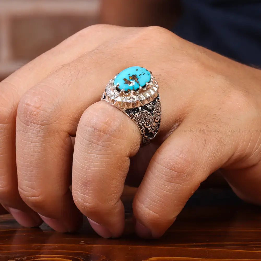 انگشتر فیروزه شجری مردانه کد 20511