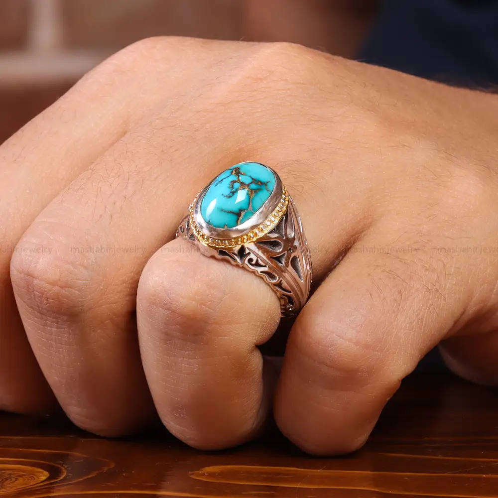انگشتر فیروزه شجری مردانه کد 20515