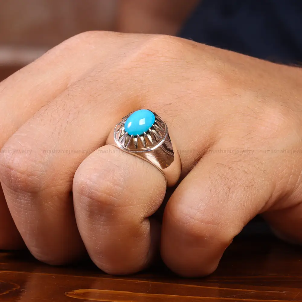 انگشتر فيروزه عجمی مردانه کد 20531