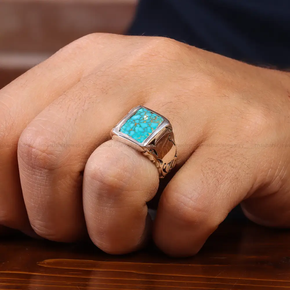 انگشتر فیروزه شجری مردانه کد 20540