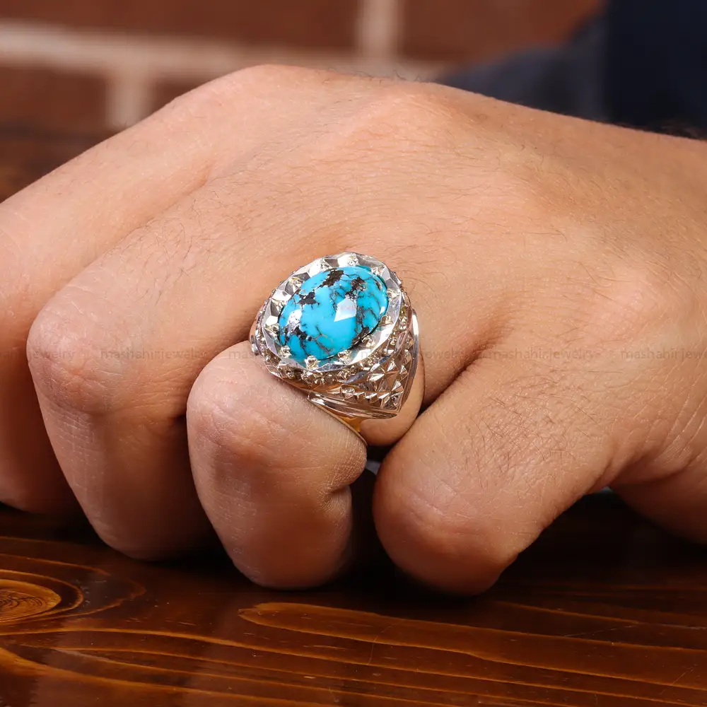 انگشتر فیروزه شجری مردانه کد 20543